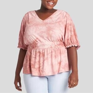 Lane Bryant Puff Sleeve Peplum Illusion Top Plus Size 18/20 Pink
